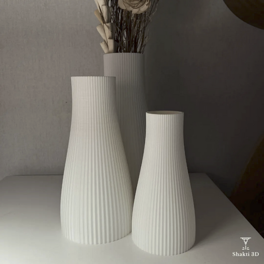 Vases design blancs à rainures verticales – Lot de vases modernes pour fleurs fraîches et séchées, décoration intérieure minimaliste - SHAKTI 3D