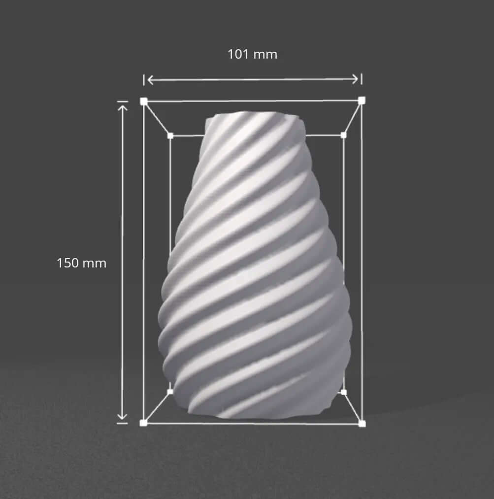 Vue 3D du vase torsadé 15 cm avec dimensions précises (150 mm x 101 mm). Design unique pour une déco moderne et sophistiquée