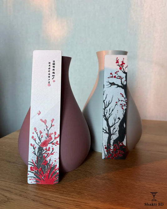 Lot Vase Moderne & Marque-Pages Red Blossom SHAKTI 3D