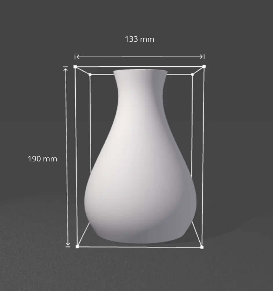 Vue 3D du vase décoratif 15 cm avec dimensions précises (150 mm x 105 mm). Design minimaliste et moderne, parfait pour un intérieur épuré.